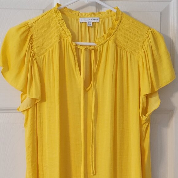 Maison d'Amelie Anthropologie faux silk butterfly sleeve BLOUSE Yellow M - Picture 2 of 6